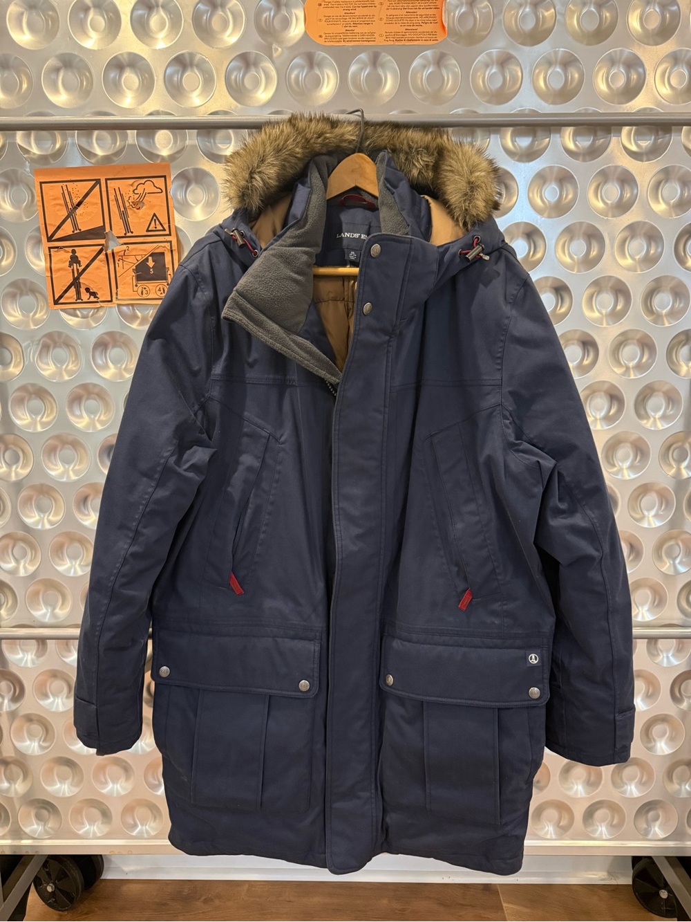 Lands' End Navy Faux-Fur Hooded Winter Jacket